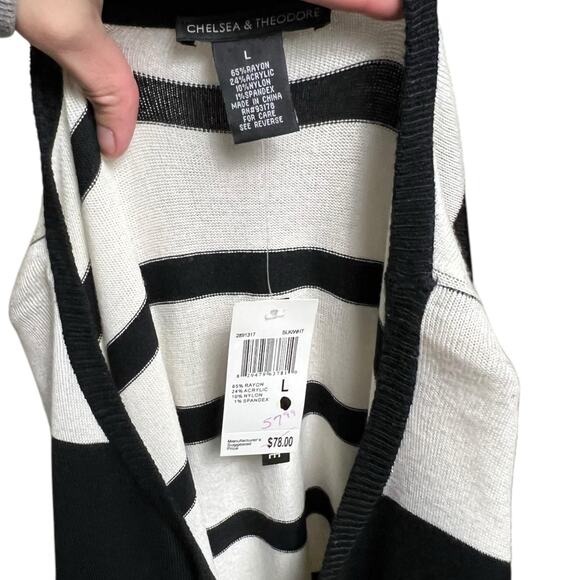 Chelsea & Theodore Bold Black White Striped Midi Dress Size L Sweater - Picture 7 of 7
